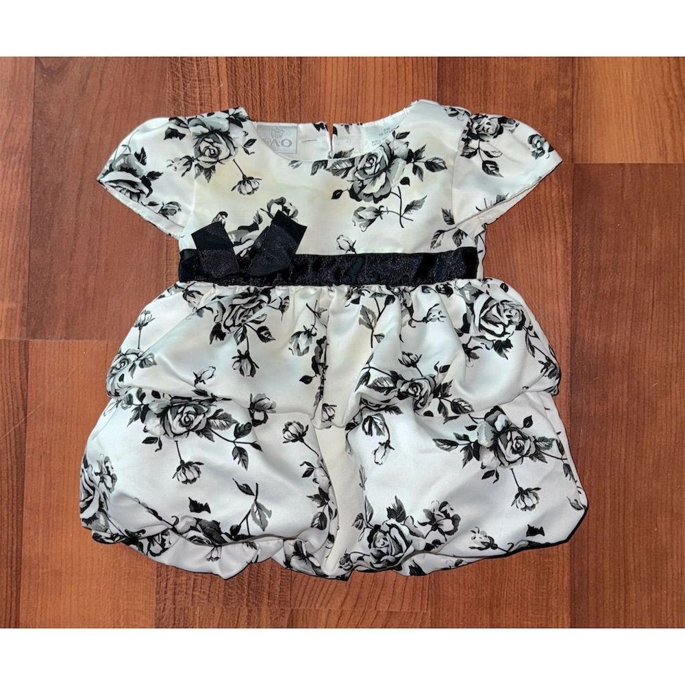FAO Schwarz Baby Girls Floral Party Dress‎ Size 6M Black black velvet and satin